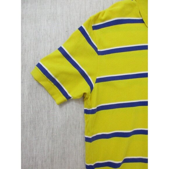 Polo‎ Ralph Lauren Polo Shirt Mens Large Yellow Striped Collared High Low Slit - Picture 6 of 10